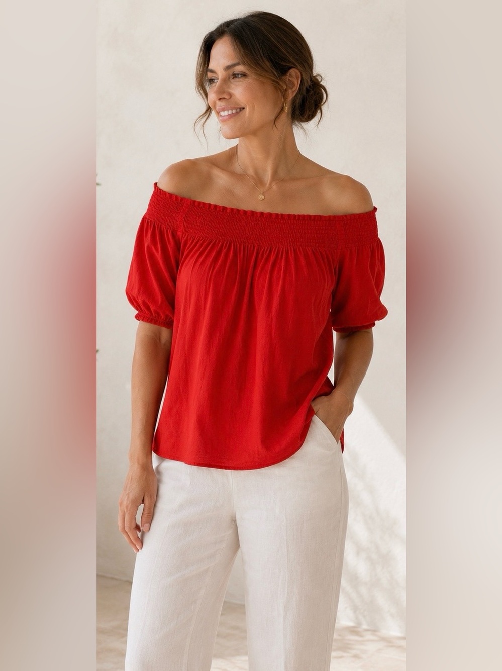 Lauren Ralph Lauren Red Off Shoulder Peasant Blouse Cotton 3X Plus Size